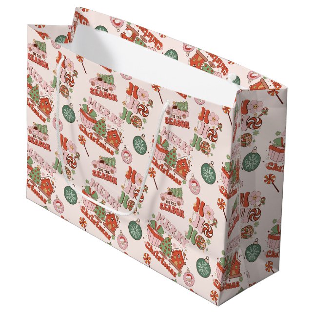 Retro rosa och grön julglädje (Framsidan Vinklad)