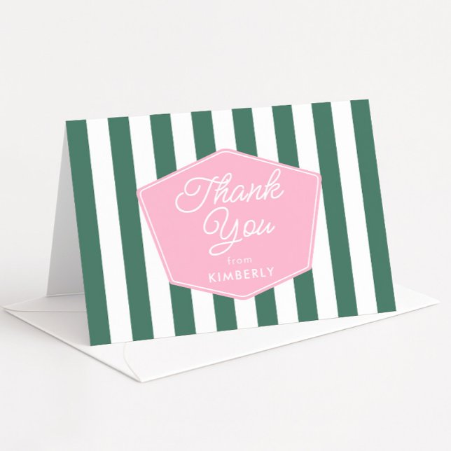 Retro Rosa Och Grön Palm Beach Bröllopsdusch Tack Kort (Retro Pink And Green 1950s glamour vacation folding thank you card mockup)