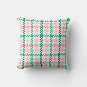 Retro rosa och grönt Houndstooth plaid mönster Kudde