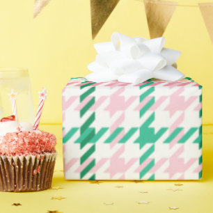 Retro rosa och grönt Houndstooth plaid mönster Presentpapper