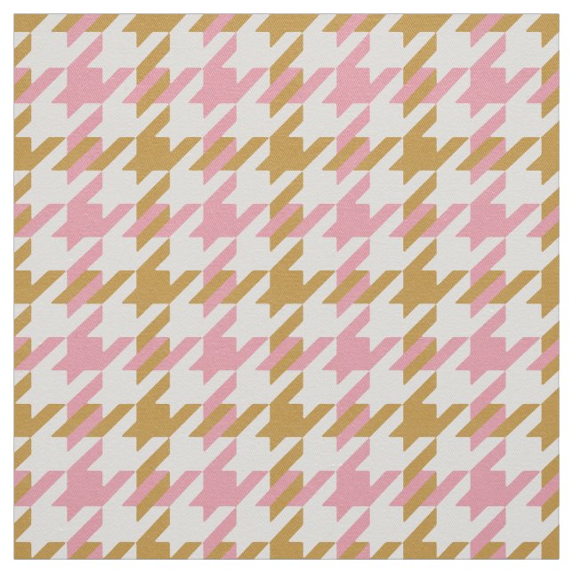 Retro rosa och guld Houndstooth plaid mönster Tyg (Provkarta)