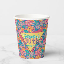 Retro Rosa och Gult Blommigt födelsedag