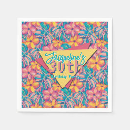 Retro Rosa och Gult Blommigt födelsedag Pappersservett