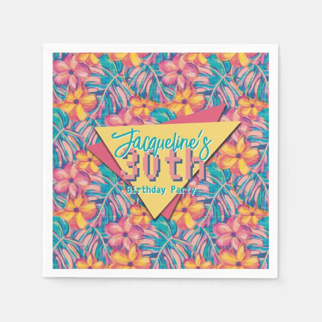 Retro Rosa och Gult Blommigt födelsedag Pappersservett (Framsidan)