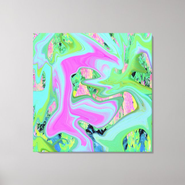 Retro Rosa och Light Blue Liquid Art på Hydrangea Canvastryck (Framsida)