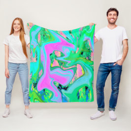 Retro Rosa och Light Blue Liquid Art på Hydrangea Fleecefilt