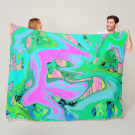 Retro Rosa och Light Blue Liquid Art på Hydrangea Fleecefilt