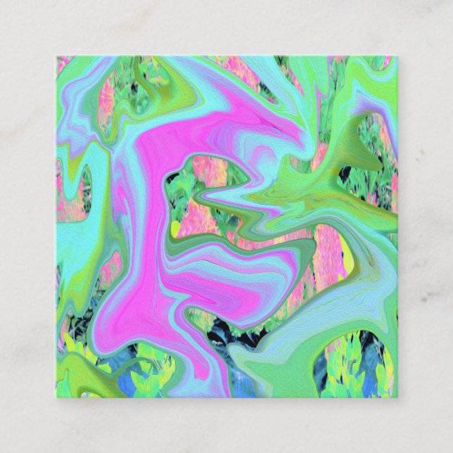 Retro Rosa och Light Blue Liquid Art på Hydrangea Fyrkantigt Visitkort (Framsida)