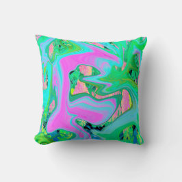 Retro Rosa och Light Blue Liquid Art på Hydrangea Kudde