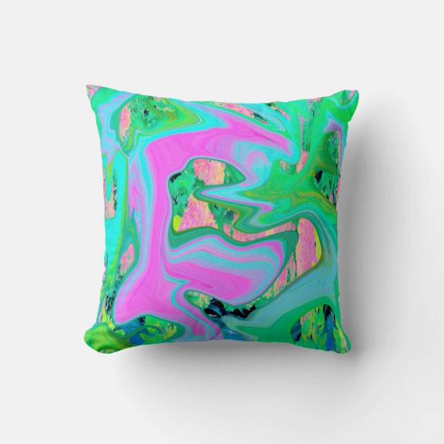 Retro Rosa och Light Blue Liquid Art på Hydrangea Kudde (Framsida)