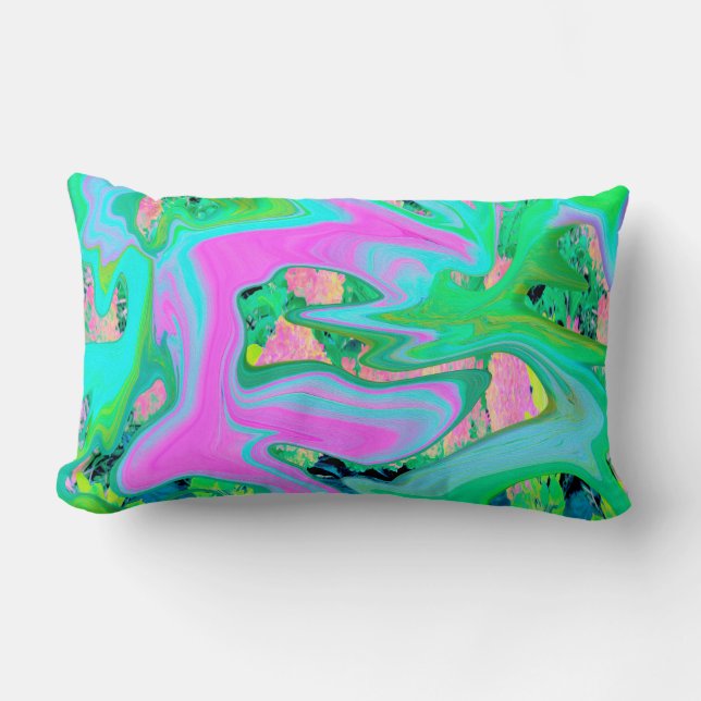 Retro Rosa och Light Blue Liquid Art på Hydrangea Lumbarkudde (Framsida)