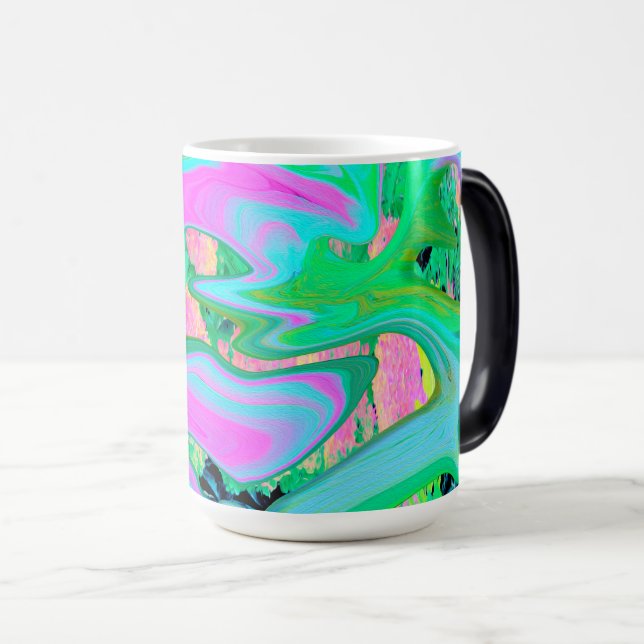 Retro Rosa och Light Blue Liquid Art på Hydrangea Magisk Mugg (Framsida höger)