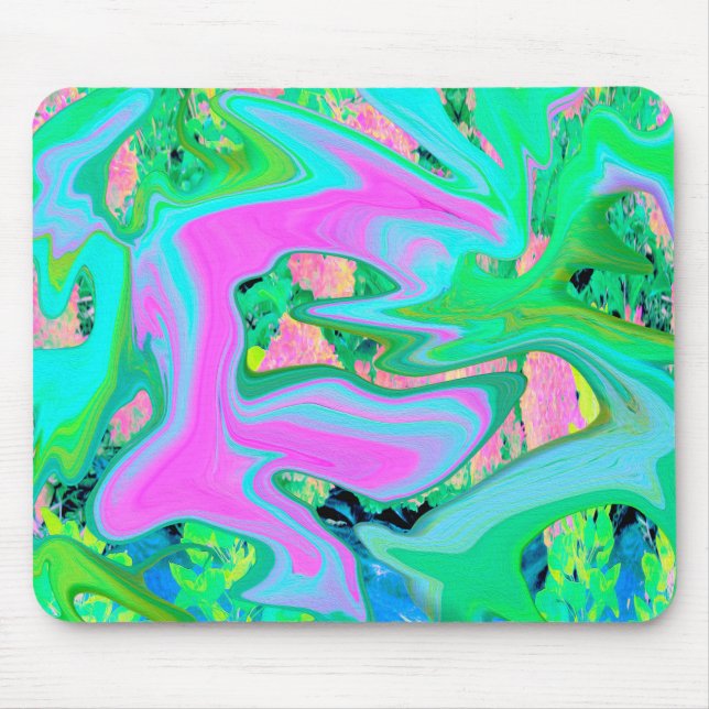 Retro Rosa och Light Blue Liquid Art på Hydrangea Musmatta (Framsidan)