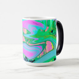 Retro Rosa och Ljusblå Flytande Konst på Hortensia Magisk Mugg