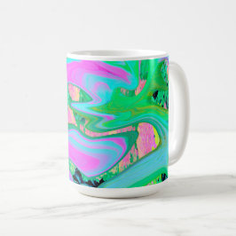 Retro Rosa och Ljusblå Flytande Konst på Hydrangea Kaffemugg