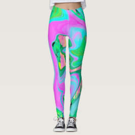 Retro Rosa och Ljusblå Flytande Konst på Hydrangea Leggings