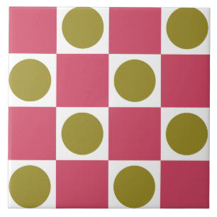 Retro Rosa och Oliv Cirkelmönster Kakelplatta
