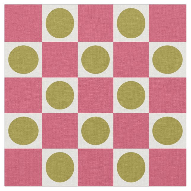 Retro Rosa och Oliv Cirkelmönster Tyg (Närbild)