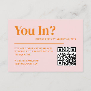 Retro Rosa och Orange Bröllop RSVP QR-kod Tilläggskort