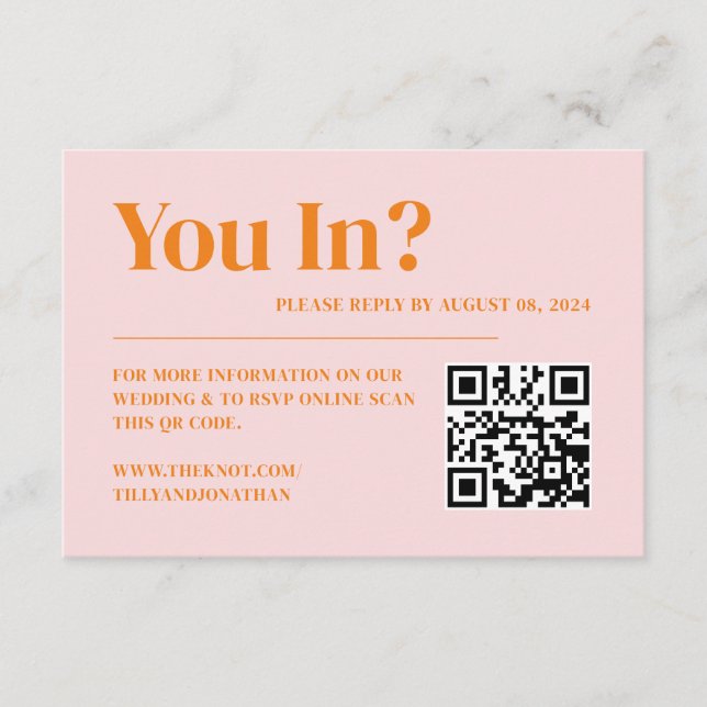 Retro Rosa och Orange Bröllop RSVP QR-kod  Tilläggskort (Framsida)