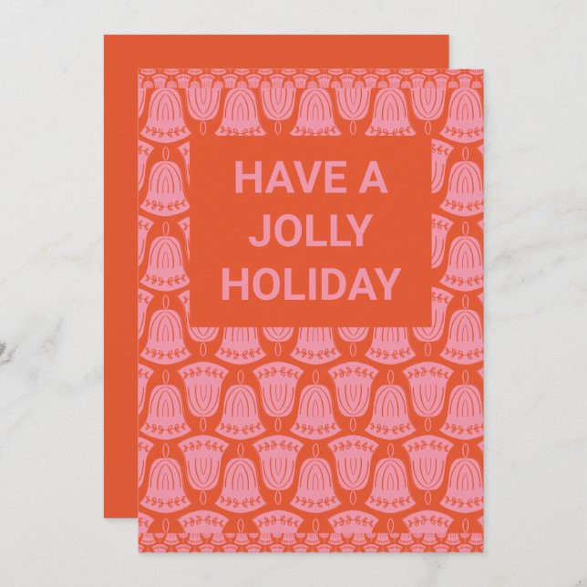 Retro Rosa och Orange Helgdag Klockor Inbjudningar (Fram/baksida)