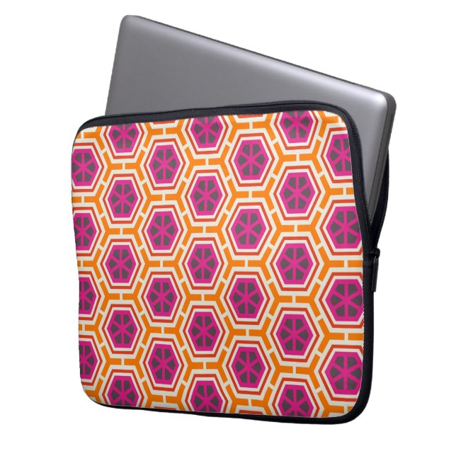 Retro rosa och orange modern geometrisk mönster laptop fodral (Framsidan Vänster)