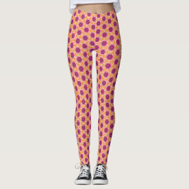 Retro rosa och orange modern geometrisk mönster leggings