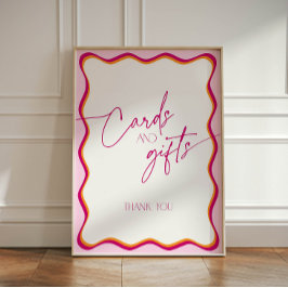 Retro Rosa och Orange Vågigt Gräns-kort och -gåvor