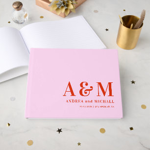 Retro Rosa och Red Bold Monogram 70 Bröllop Gästböcker