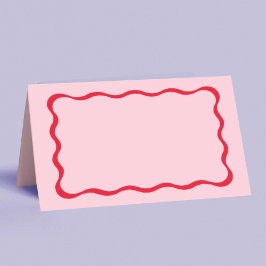 Retro Rosa och Red Squiggle Vågigt Namn Place Card Placeringskort