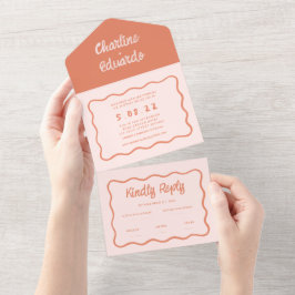 Retro Rosa och Red Vågigt Handwrite Bröllop