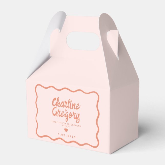 Retro Rosa och Red Vågigt Handwrite Bröllop Presentaskar (Framsidan Sidan)