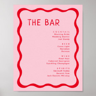 Retro Rosa och Röd Vågig Bar Dryckesmeny Poster