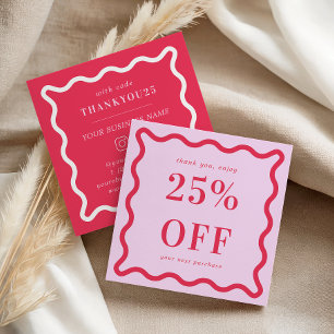 Retro Rosa och Röd Vågig Kant Liten Företag 25% Rabattkort