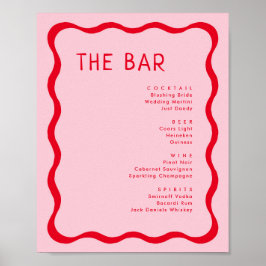 Retro Rosa och Röda Vågiga Bar Dryckesmeny Poster