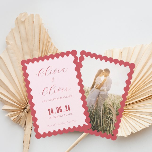 Retro rosa och rött foto bröllop spara datumet (Skapare uppladdad)