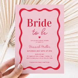 Retro Rosa och rött Vågigt Brid för att vara Möhip Inbjudningar