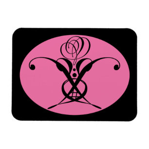Retro Rosa och svart Flourish Ro Magnet