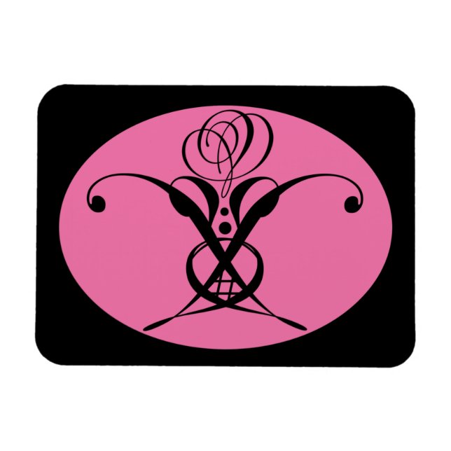 Retro Rosa och svart Flourish Ro Magnet (Horisontell)