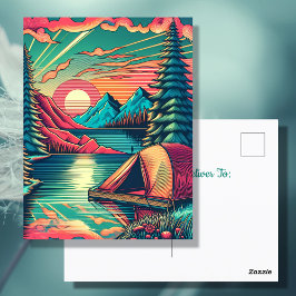 Retro Rosa och Turkos Camping Tema Födelsedag Vykort