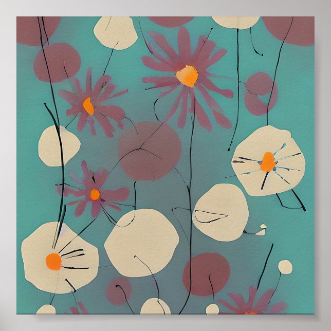Retro rosa och vita blommor poster (Framsidan)