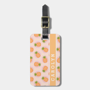 Retro rosa orange Ananas mönster monogram Bagagebricka