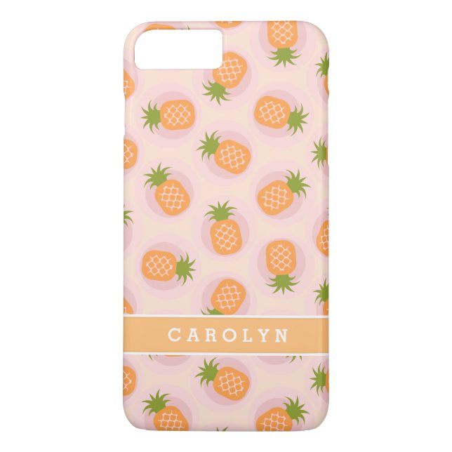 Retro rosa orange ananas mönster monogram Case-Mate iPhone skal (Baksida)