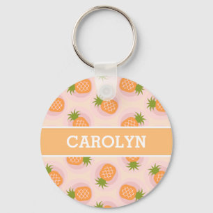 Retro rosa orange ananas mönstrar monogramen nyckelring