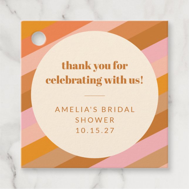 Retro Rosa Orange Anpassad Bröllopsfest Tack Gåvor Etiketter (Framsida)
