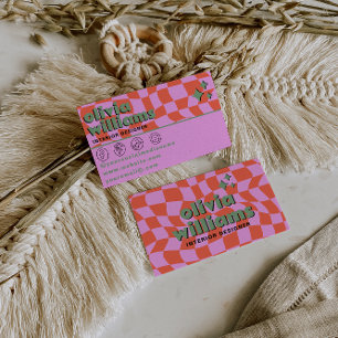 Retro Rosa Orange Boho Groovy Rutig Unik Visitkort