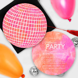 Retro Rosa Orange Disco Boll Examenfestival Inbjudningar