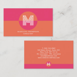 Retro Rosa Orange Geometrisk Modern Monogram Visitkort