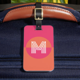 Retro Rosa Orange Geometrisk Modernt Monogram Bagagebricka