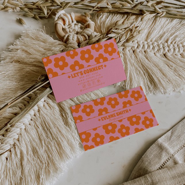 Retro Rosa Orange Groovy Blommig Boho Flickig Tren Visitkort (Skapare uppladdad)